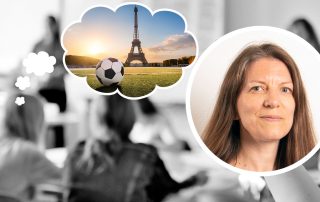 Elev med tankebubbla som drömmer om Paris och fotboll